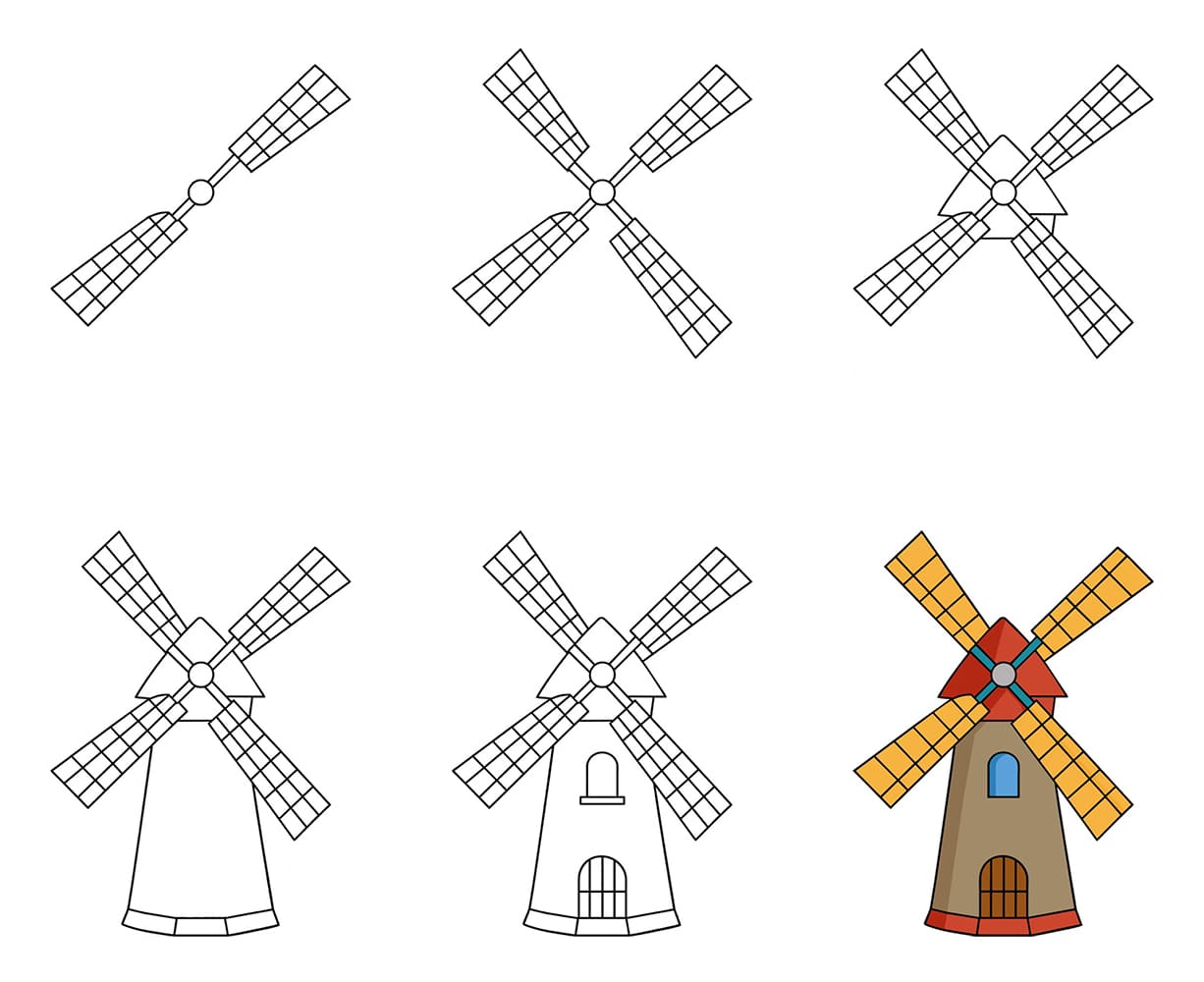 Windmill Cartoon Drawing Ideas