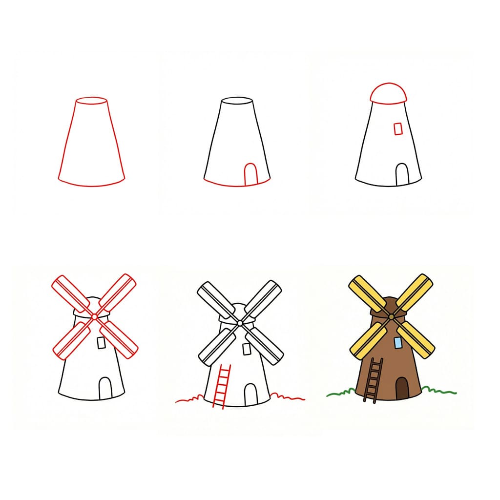Windmill for Children Drawing Ideas