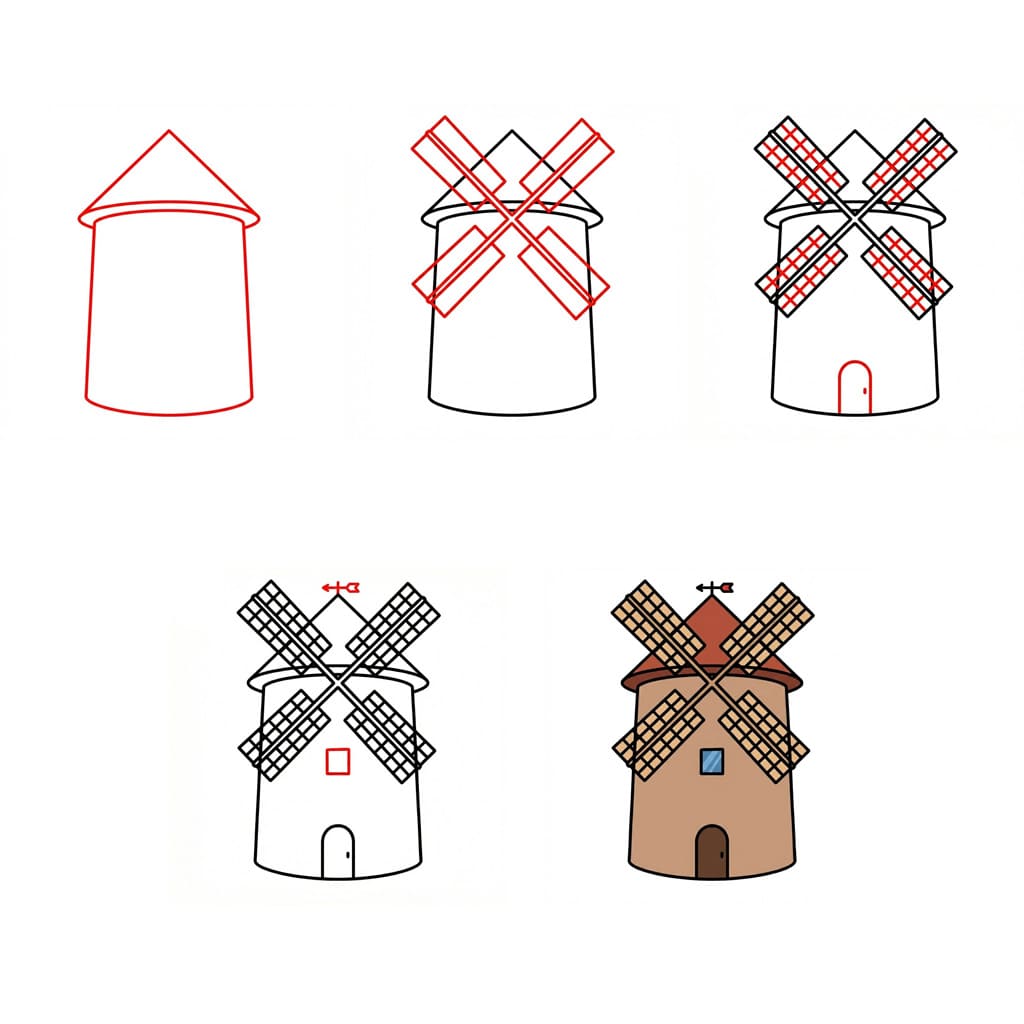 Windmill for Kids Drawing Ideas