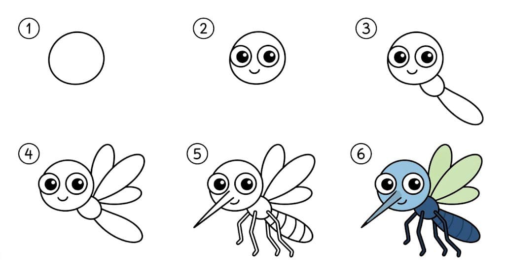 Adorable cartoon mosquito Drawing Ideas