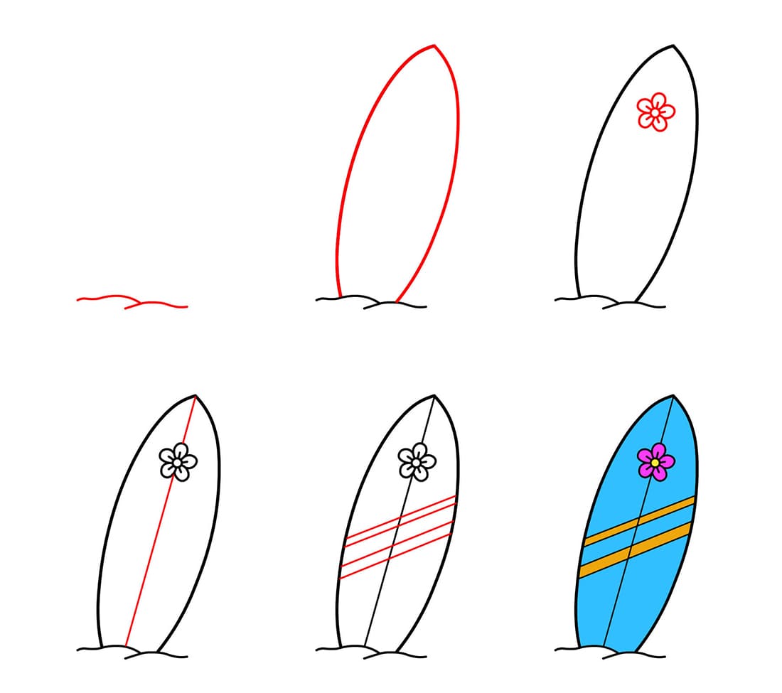 Beach Surfboard Drawing Ideas
