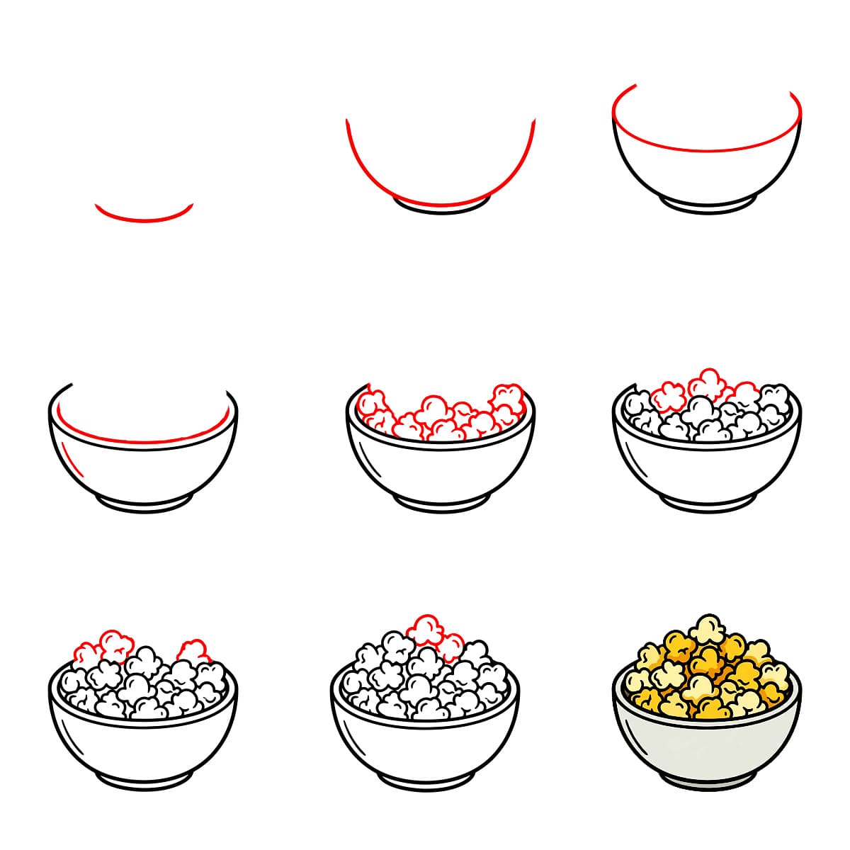 Bowl of Popcorn Drawing Ideas
