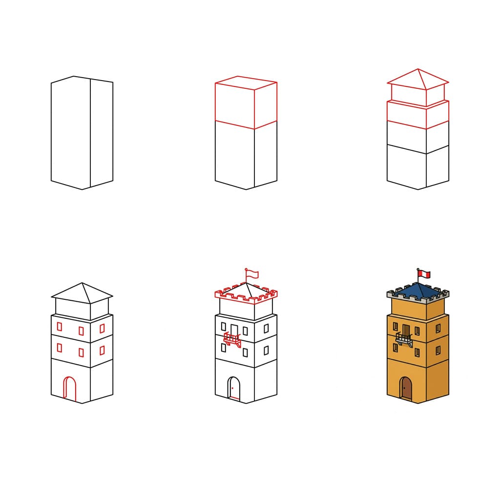 Box tower Drawing Ideas