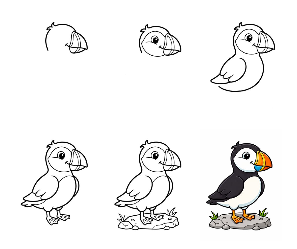 Cartoon Puffin Drawing Ideas
