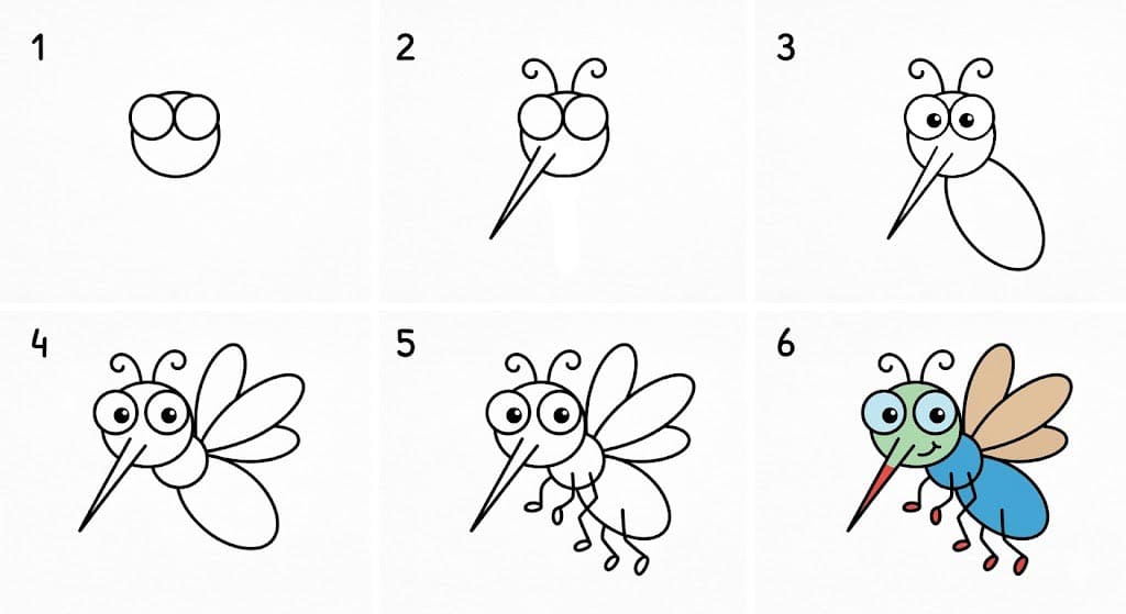 Cartoon mosquito for kids Drawing Ideas