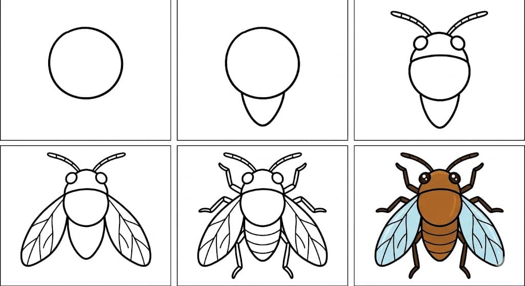 Cicada with large wings Drawing Ideas