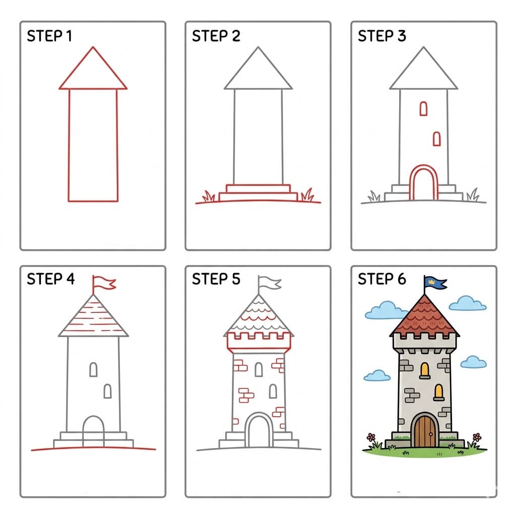 Classic pointed tower Drawing Ideas