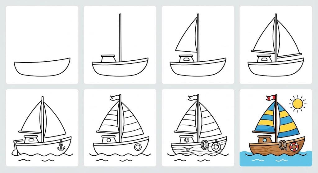 Colorful sailboat Drawing Ideas