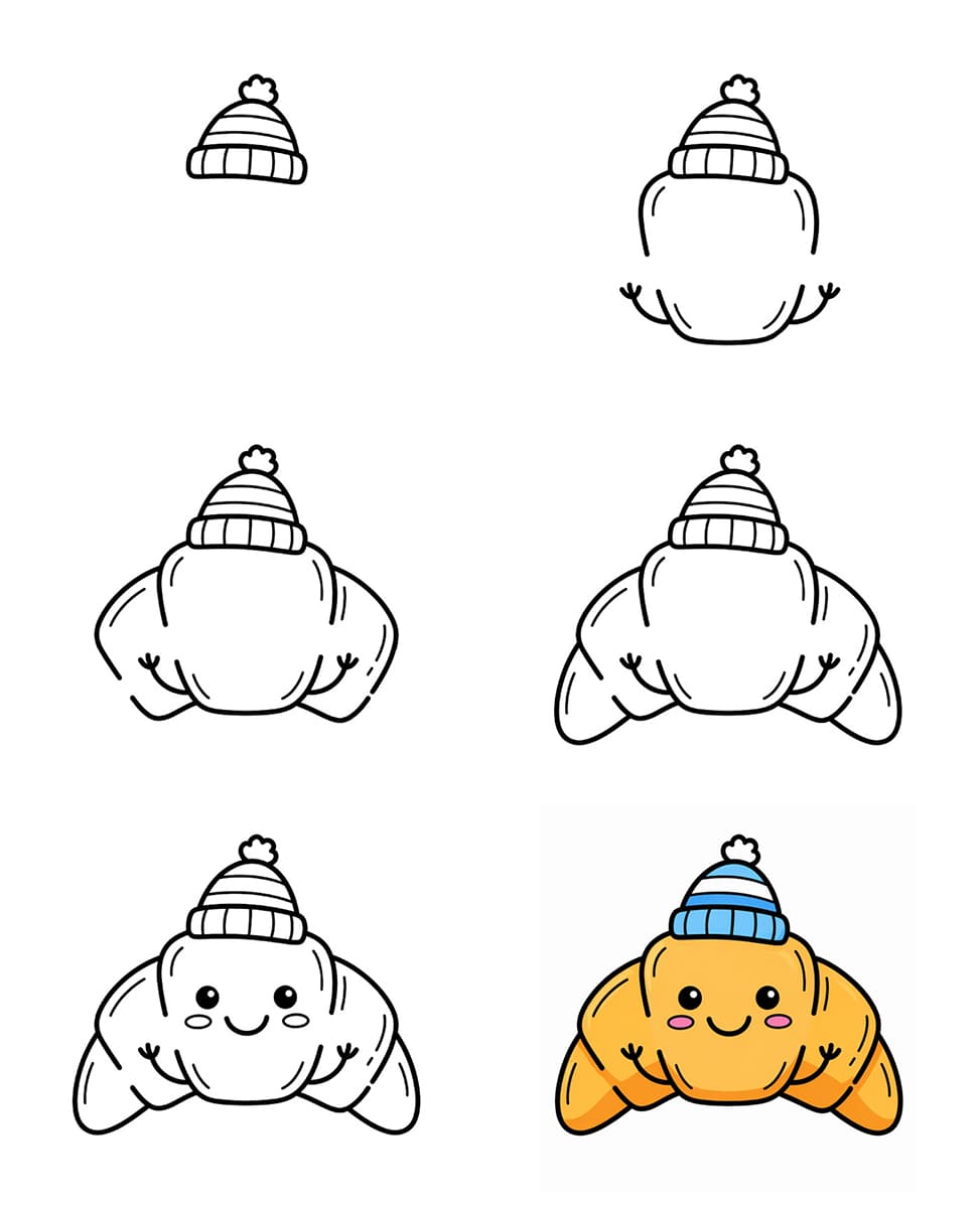 Croissant wearing a beanie Drawing Ideas