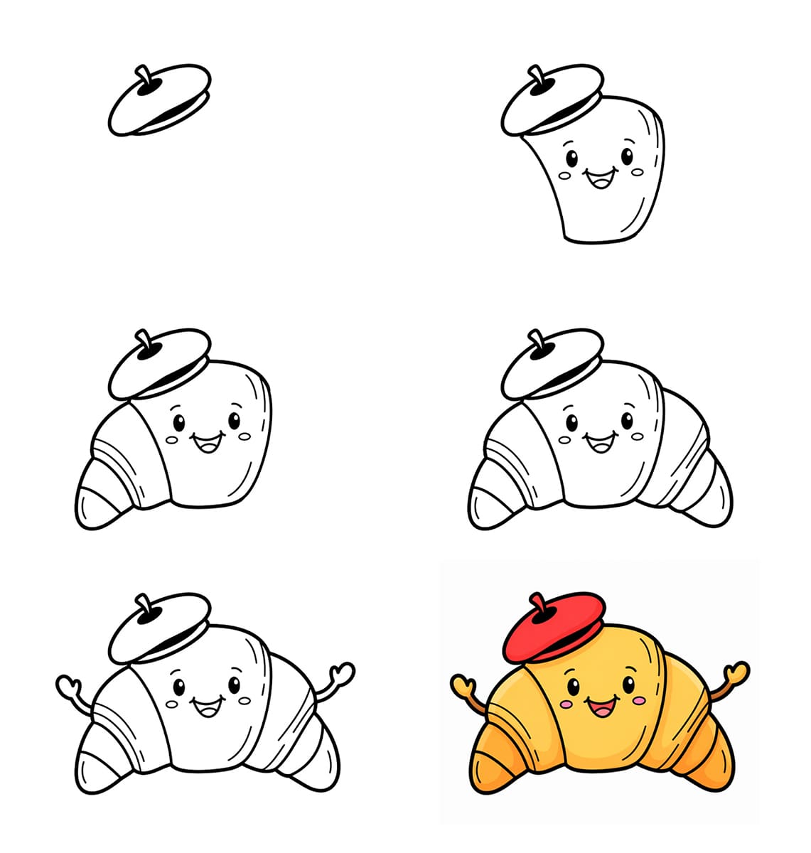 Croissant wearing a beret Drawing Ideas