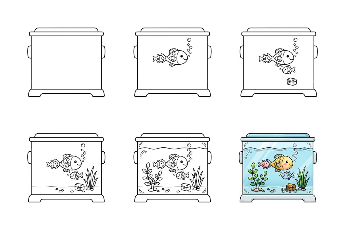 Cute Cartoon Aquarium Drawing Ideas