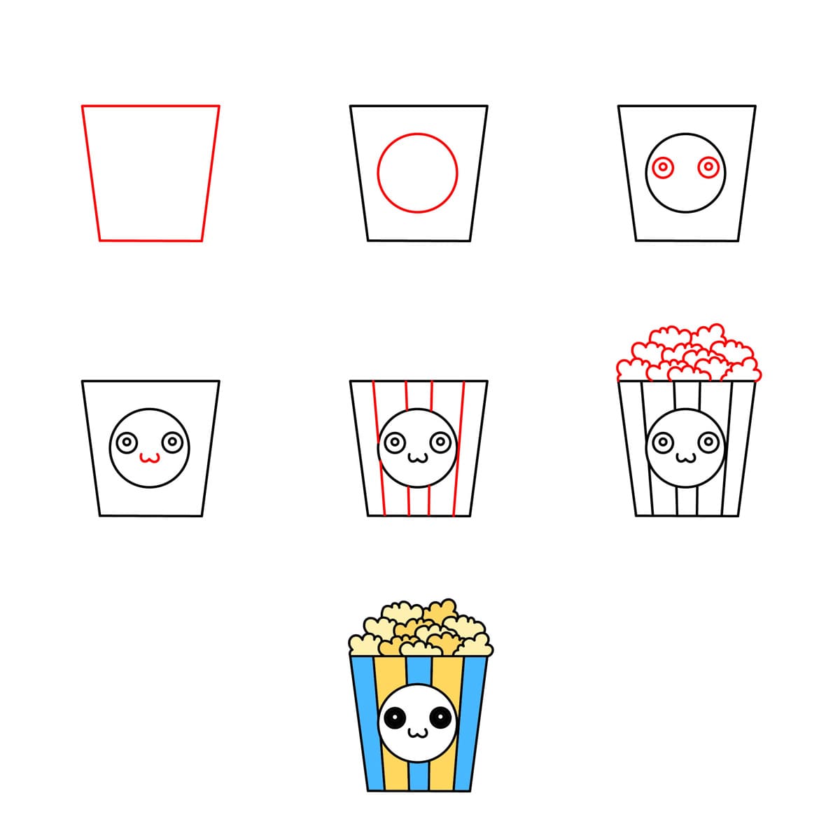Cute Cartoon Popcorn Drawing Ideas
