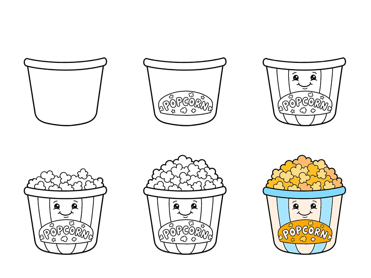 Cute Popcorn Cup Drawing Ideas