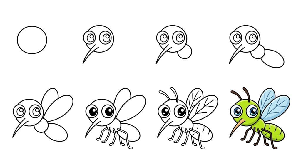 Cute cartoon mosquito Drawing Ideas