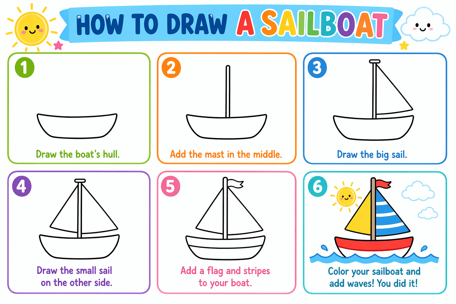 Cute cartoon sailboat Drawing Ideas