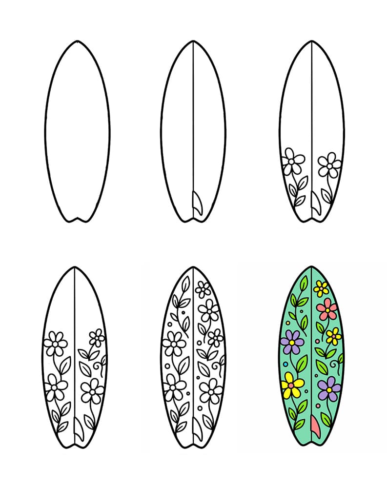 Floral Surfboard Drawing Ideas