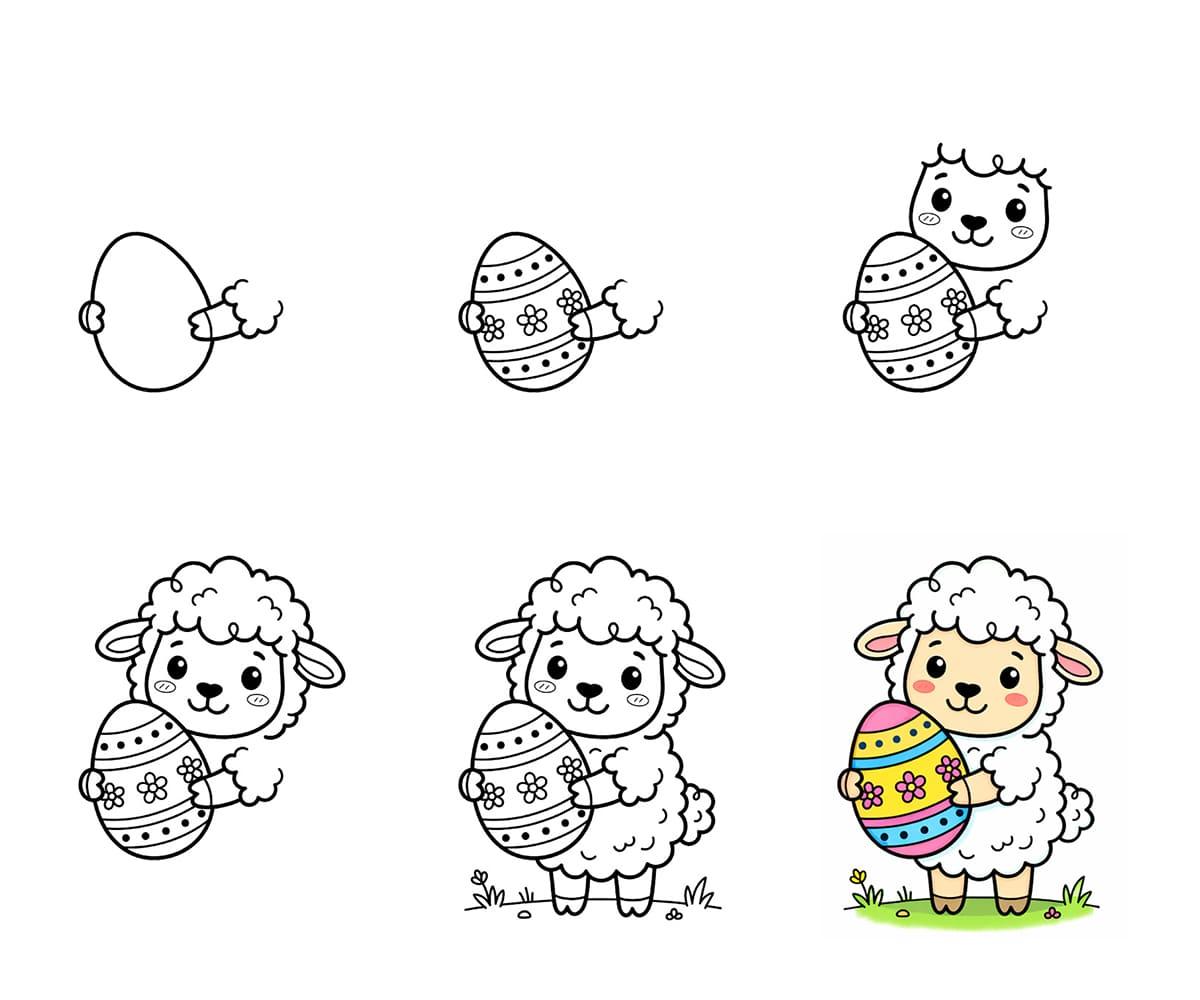 Lamb holding an Easter egg Drawing Ideas
