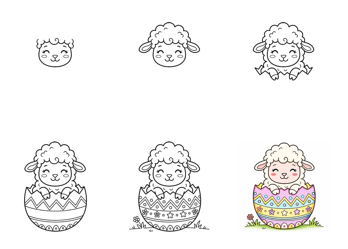 Lamb sitting in an Easter egg Drawing Ideas