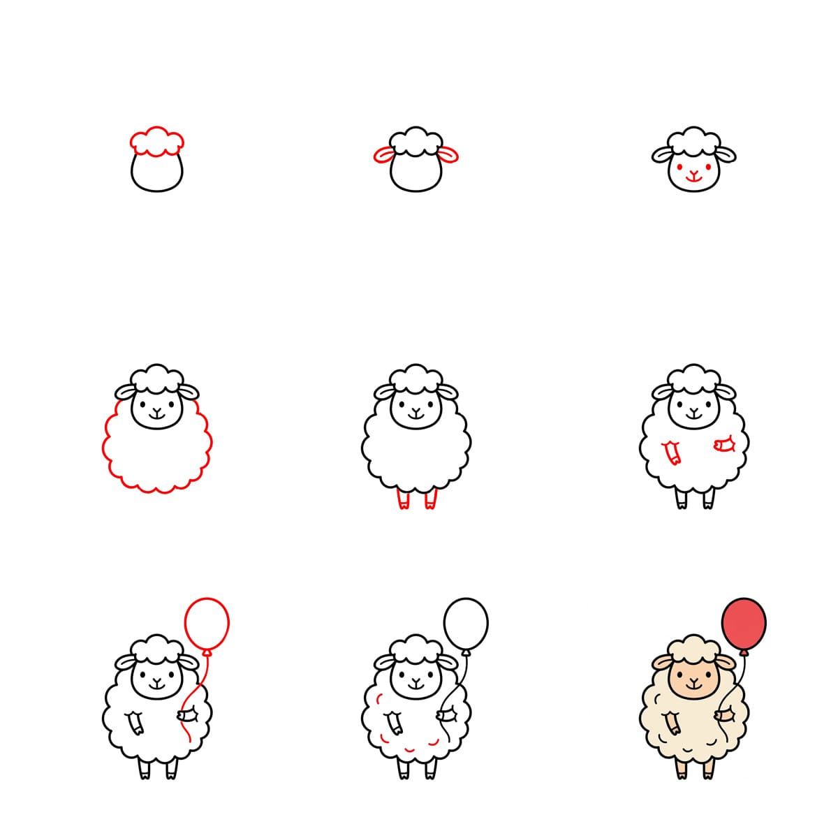 Lamb with a balloon Drawing Ideas
