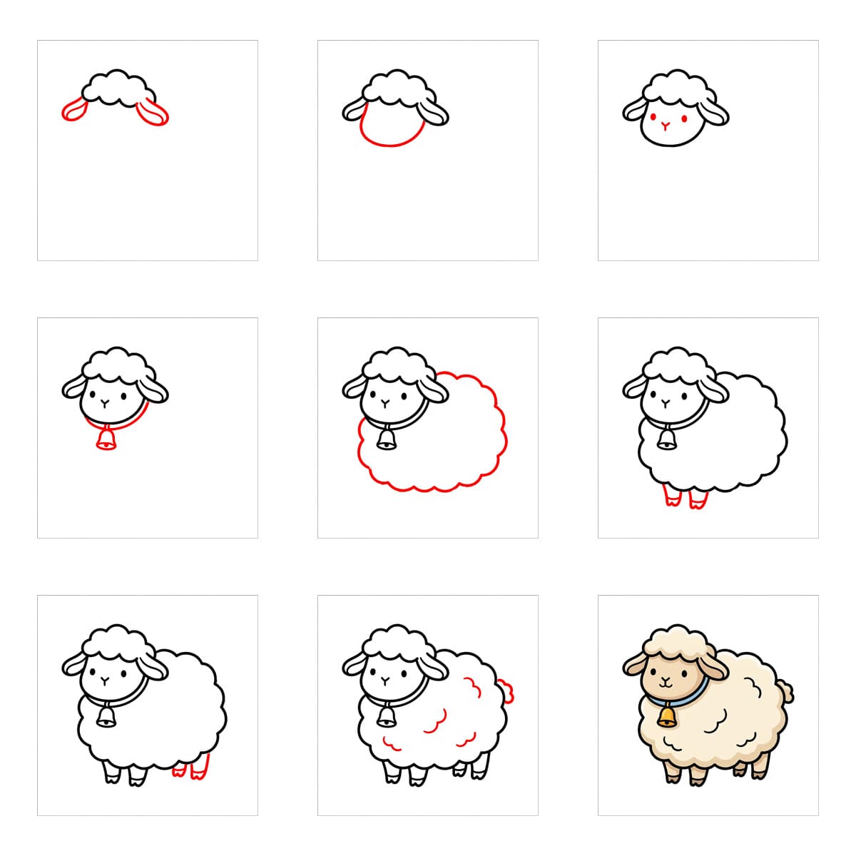 Lamb with a bell necklace Drawing Ideas