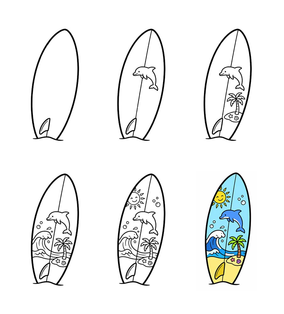 Ocean Theme Surfboard Drawing Ideas