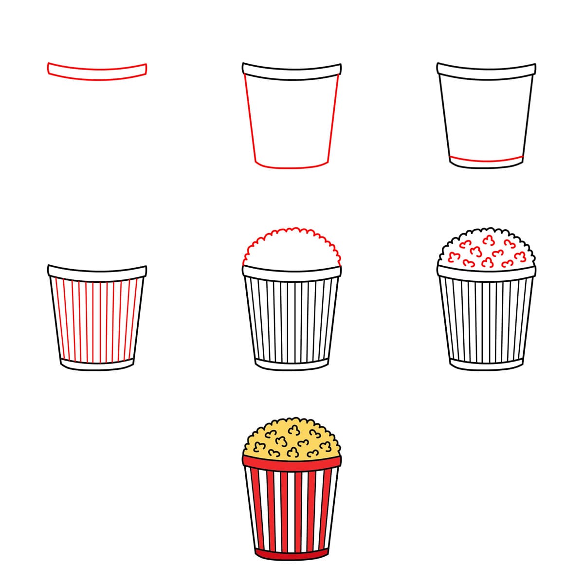 Popcorn in Bucket Drawing Ideas
