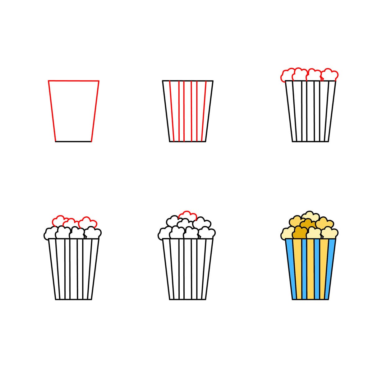 Popcorn in Striped Bucket Drawing Ideas