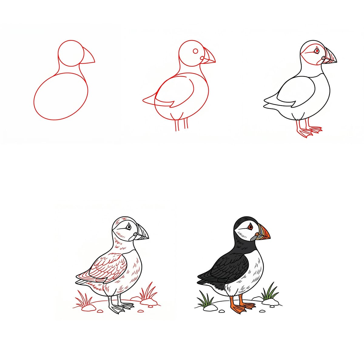 Puffin Bird Drawing Ideas