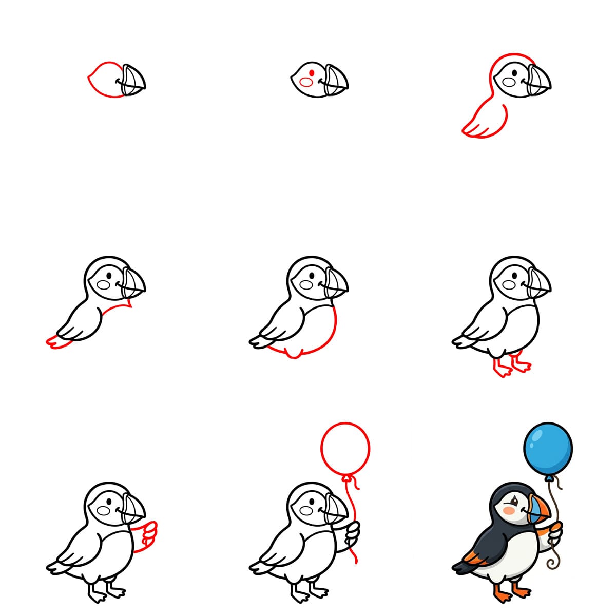 Puffin and balloon Drawing Ideas