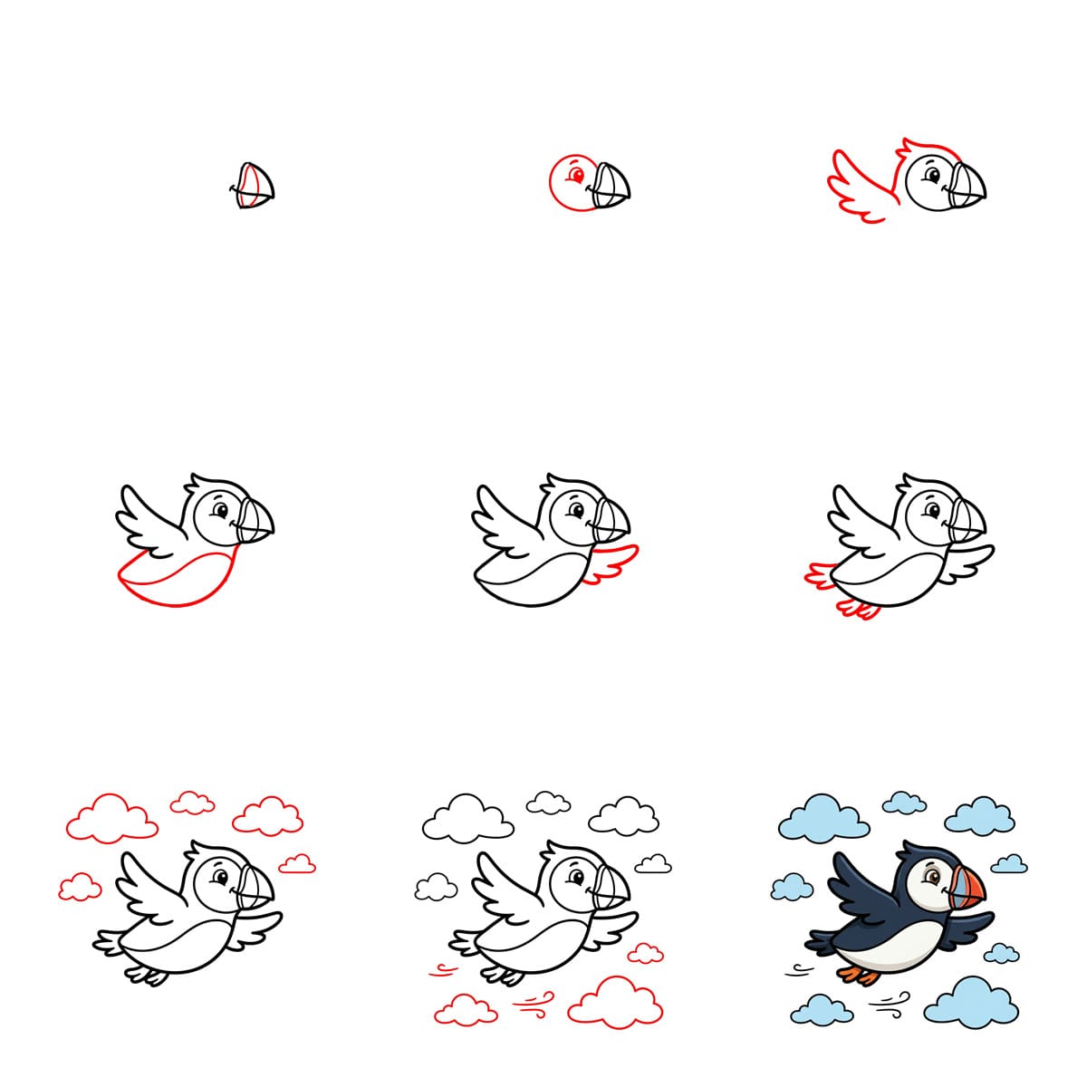 Puffin and clouds Drawing Ideas