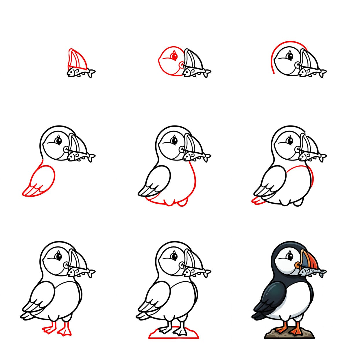 Puffin and fish Drawing Ideas