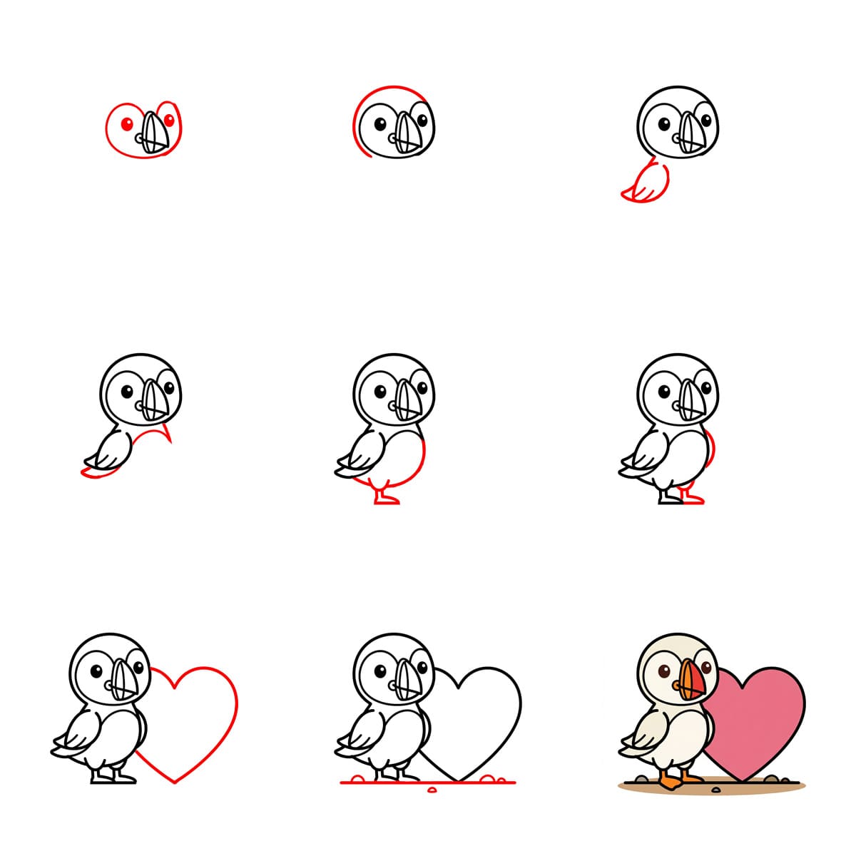 Puffin and heart Drawing Ideas