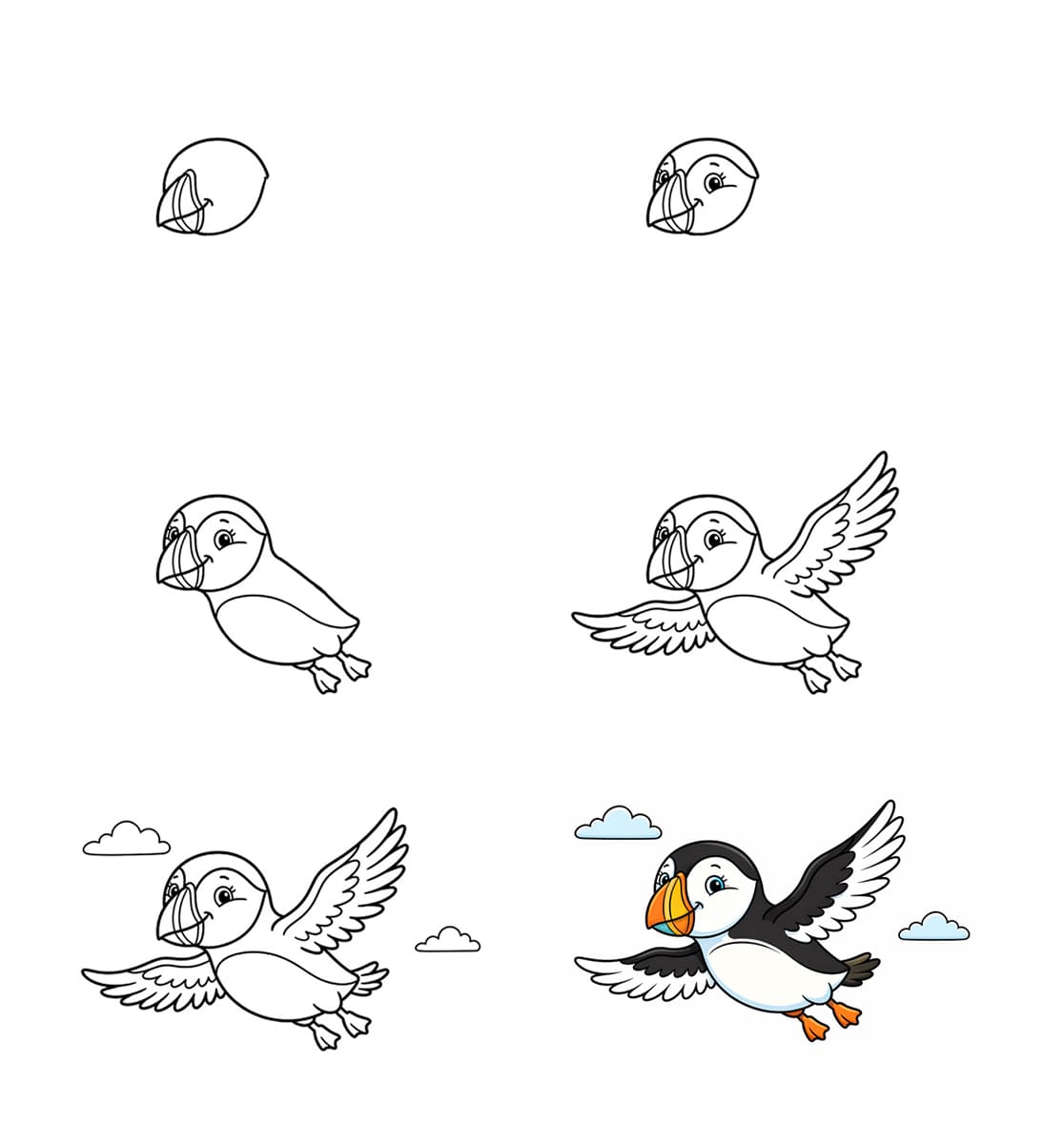 Puffin flying Drawing Ideas