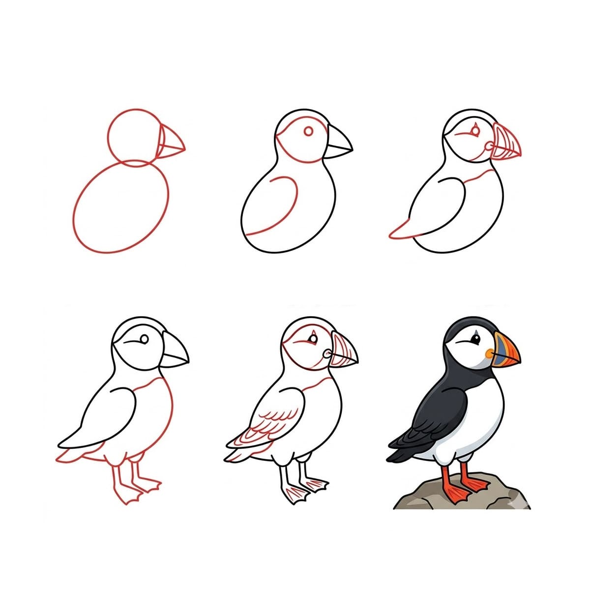 Puffin on cliff Drawing Ideas