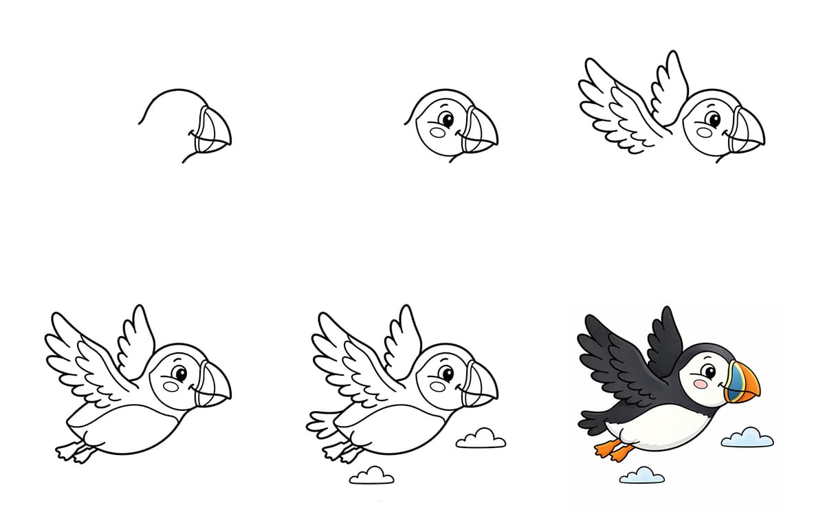 Puffin on the sky Drawing Ideas