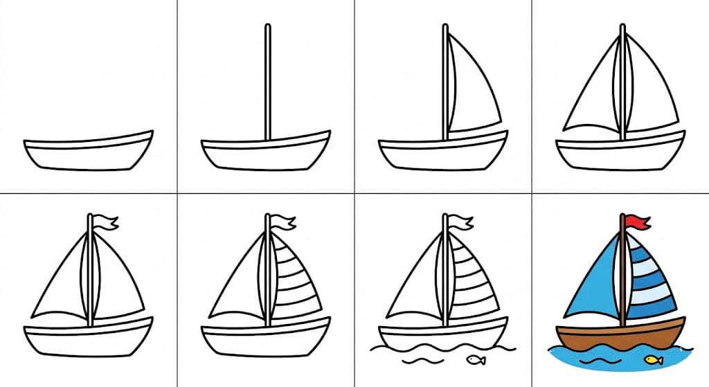 Sailboat for kids Drawing Ideas