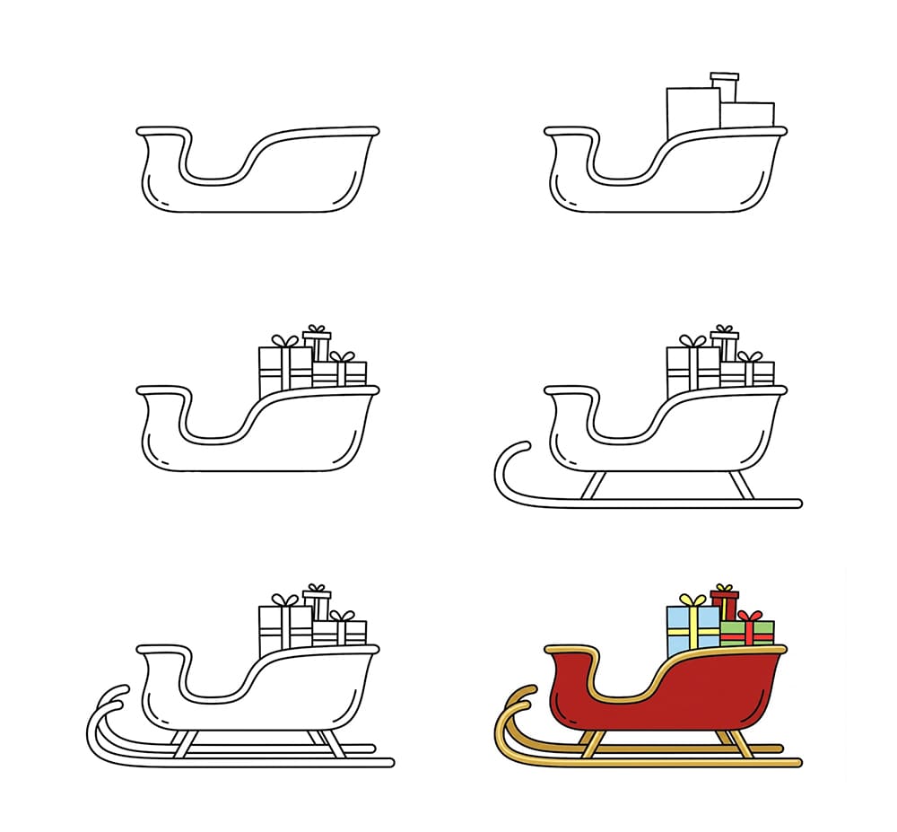 Sleigh with gift boxes Drawing Ideas
