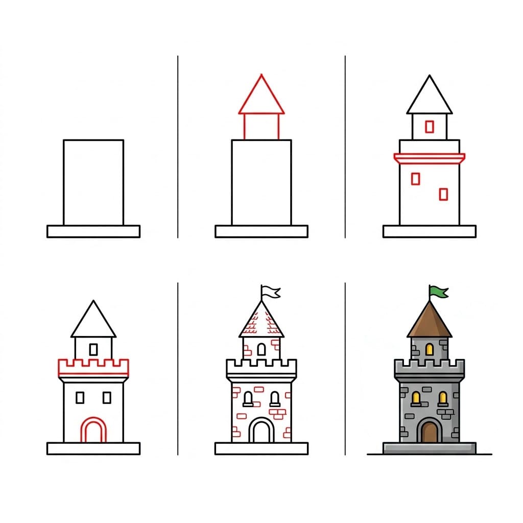 Square-shaped fortress tower Drawing Ideas