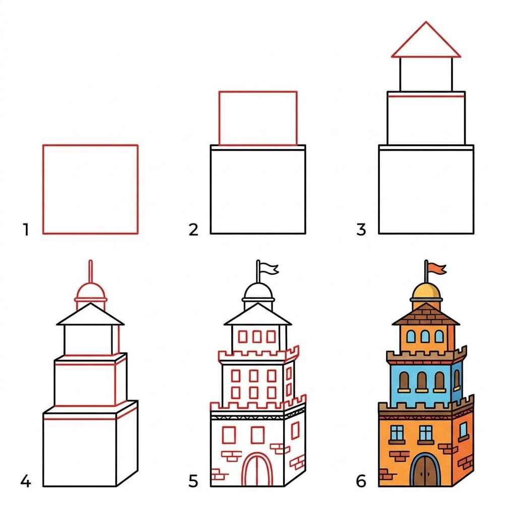 Three-story tower Drawing Ideas