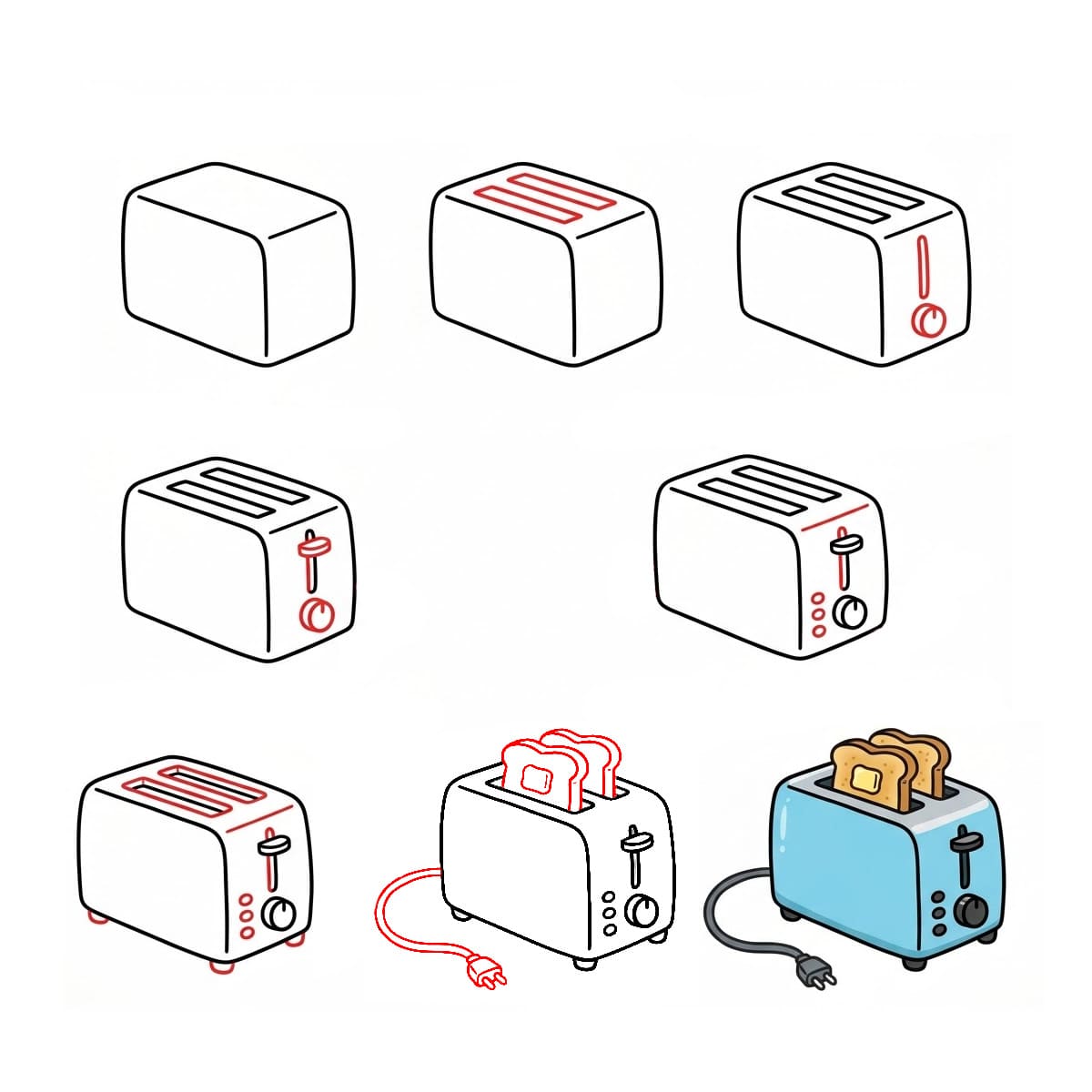 Toaster with Bread Slices Drawing Ideas