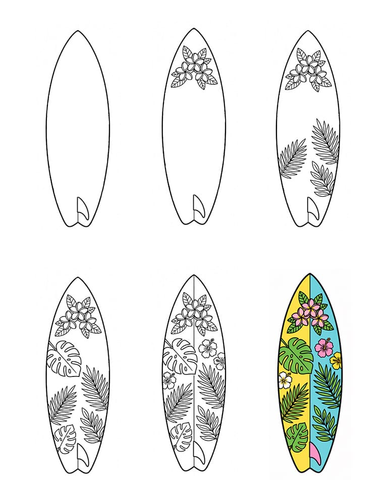 Tropical Surfboard Drawing Ideas