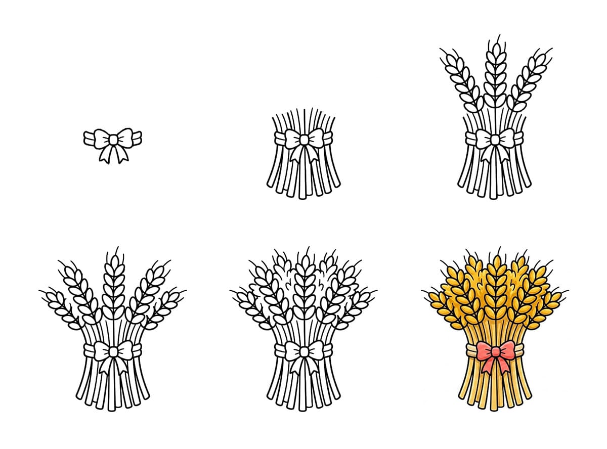 Wheat Bundle with Bow Drawing Ideas