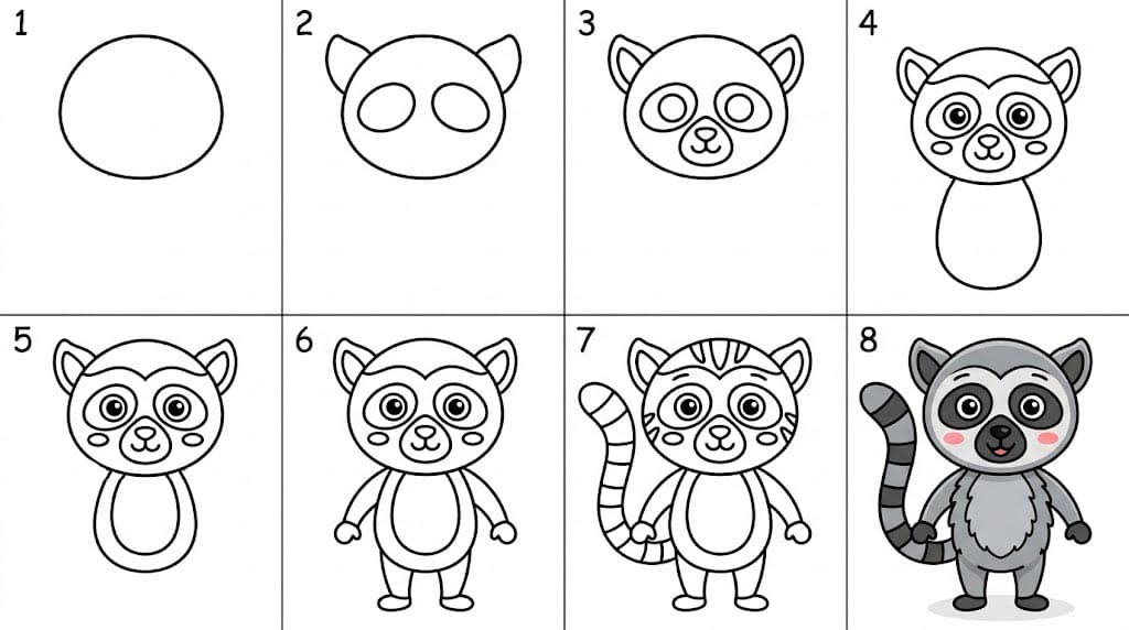 Adorable cartoon lemur Drawing Ideas