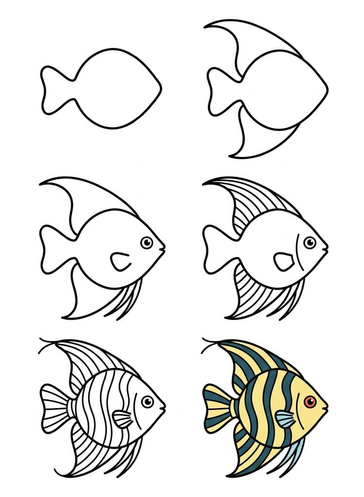 Angelfish with stripes Drawing Ideas