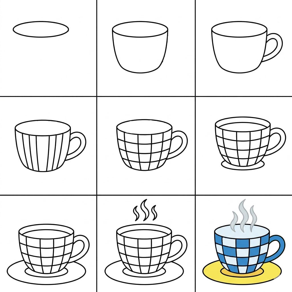 Checkered teacup Drawing Ideas