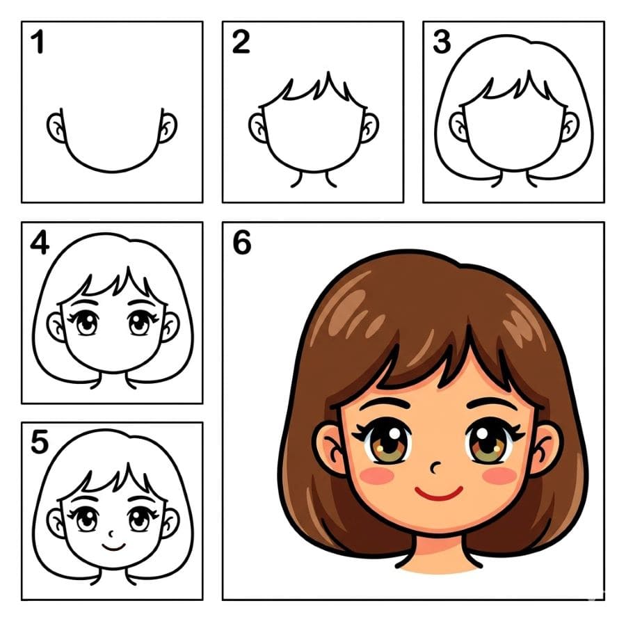 Chibi-style woman face Drawing Ideas