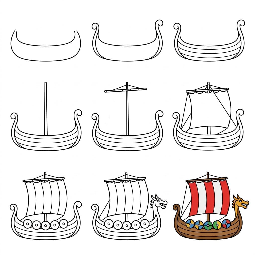 Classic Viking ship Drawing Ideas