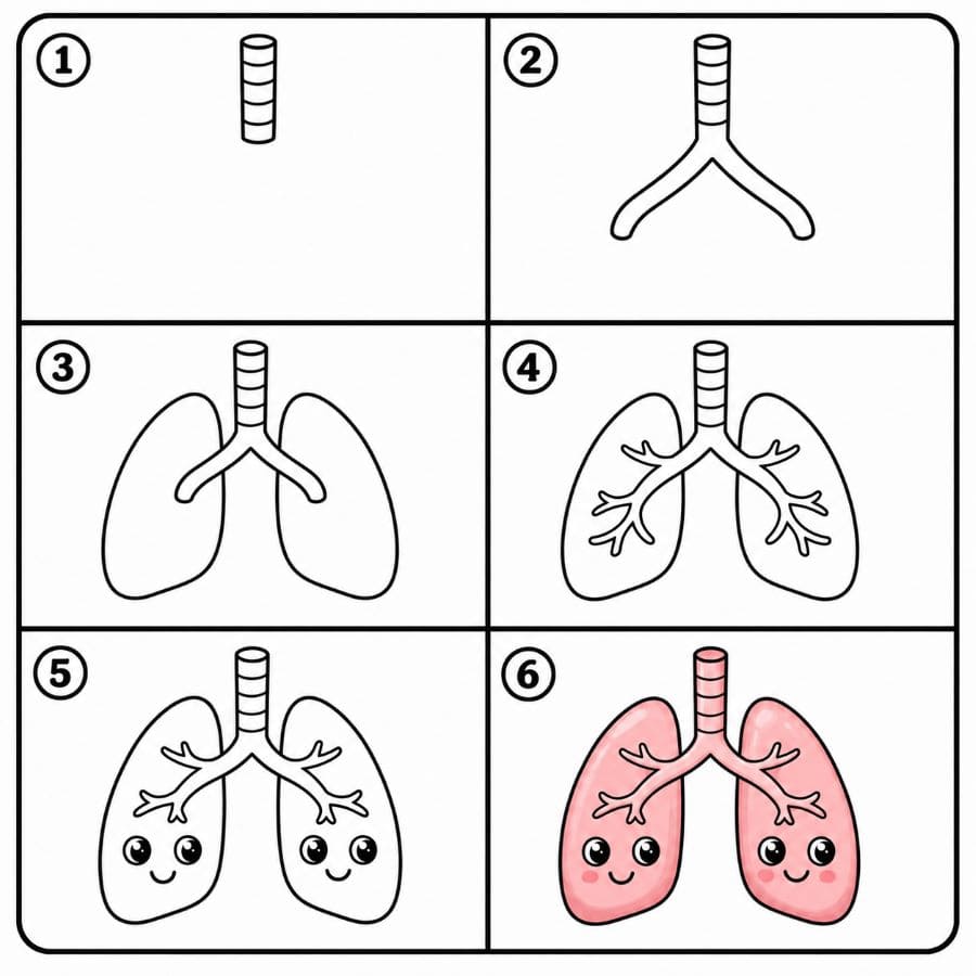 Cute Cartoon Lungs Drawing Ideas