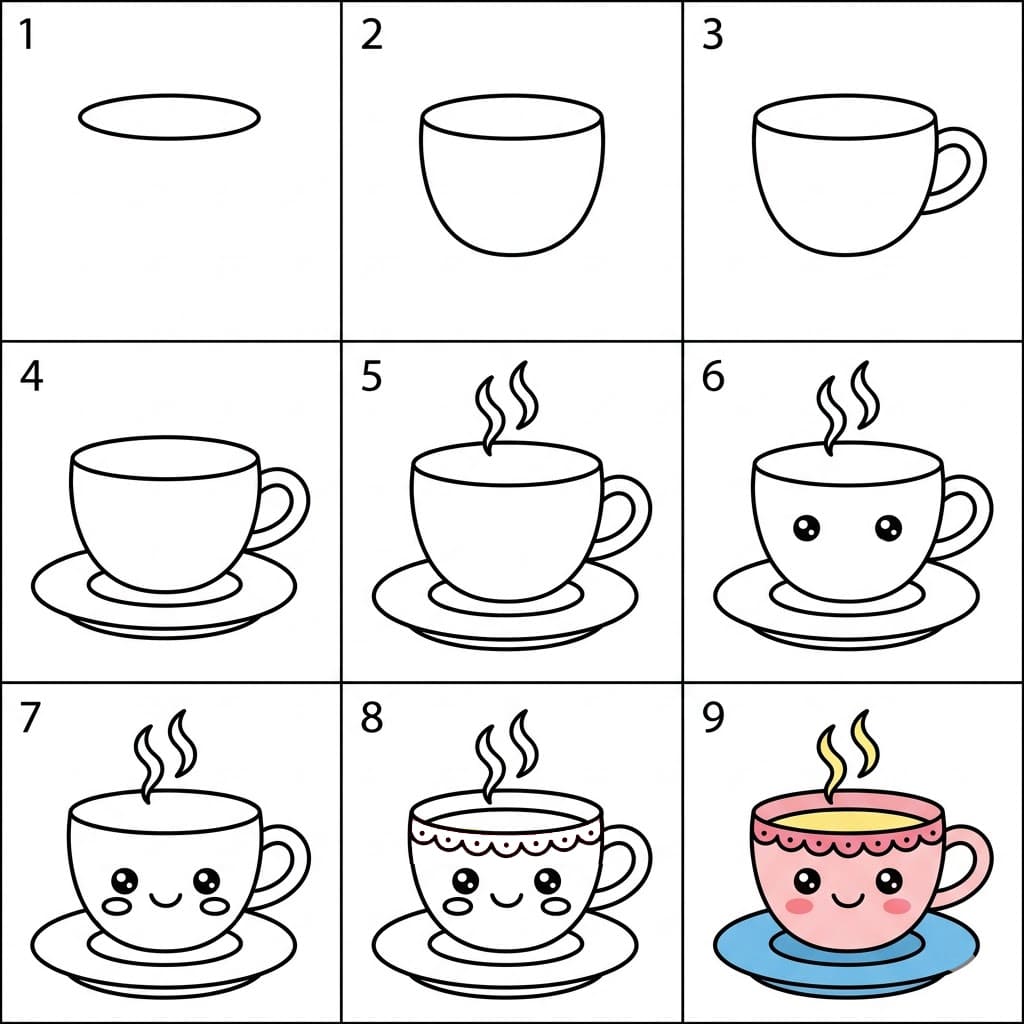 Cute cartoon teacup Drawing Ideas