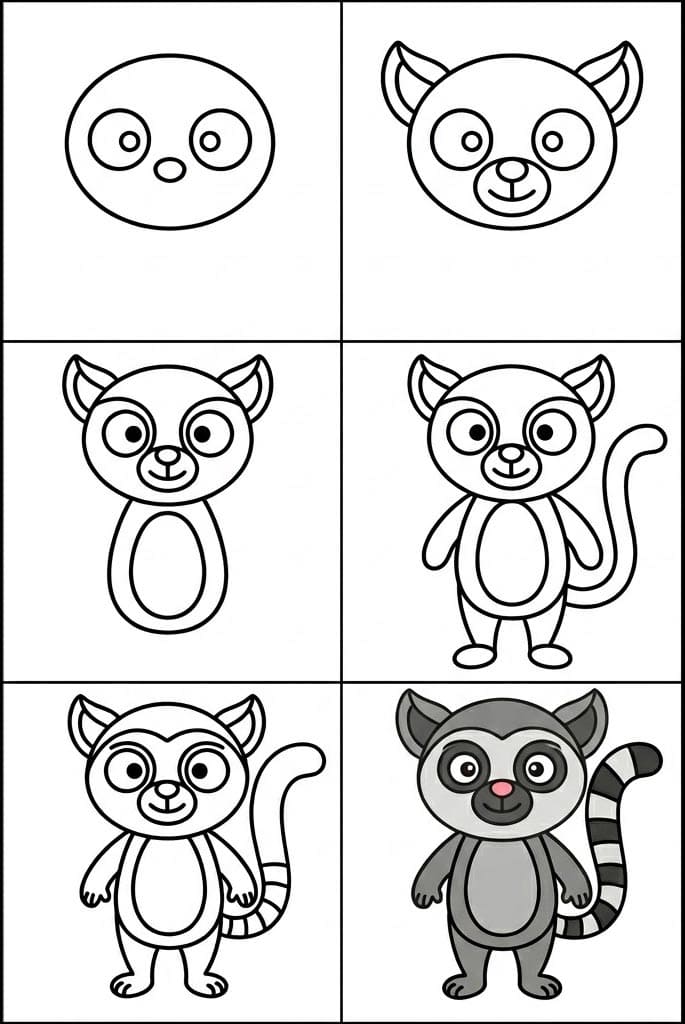 Cute ring-tailed lemur Drawing Ideas